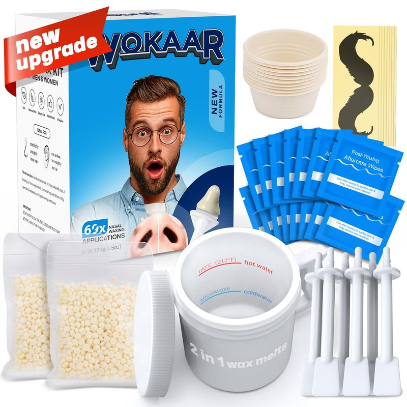 Wokaar 2 in1 Nose Hair Wax Kit | 100 g Wax, 30 Applicators | Ear Hair Removal for Men and Women, Waxing Kit for Quick & Easy Hair Remover, 69 Count