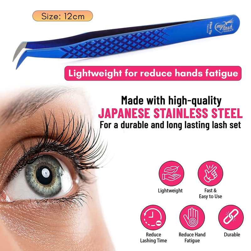 Fiber Tip Lash Tweezers Set for Eyelash Extensions Volume Tweezer and Dolphin-shaped Isolation Tweezer | 2 Pcs Stainless Steel Lash Extension Tweezers (Matte Red Gold Tip)