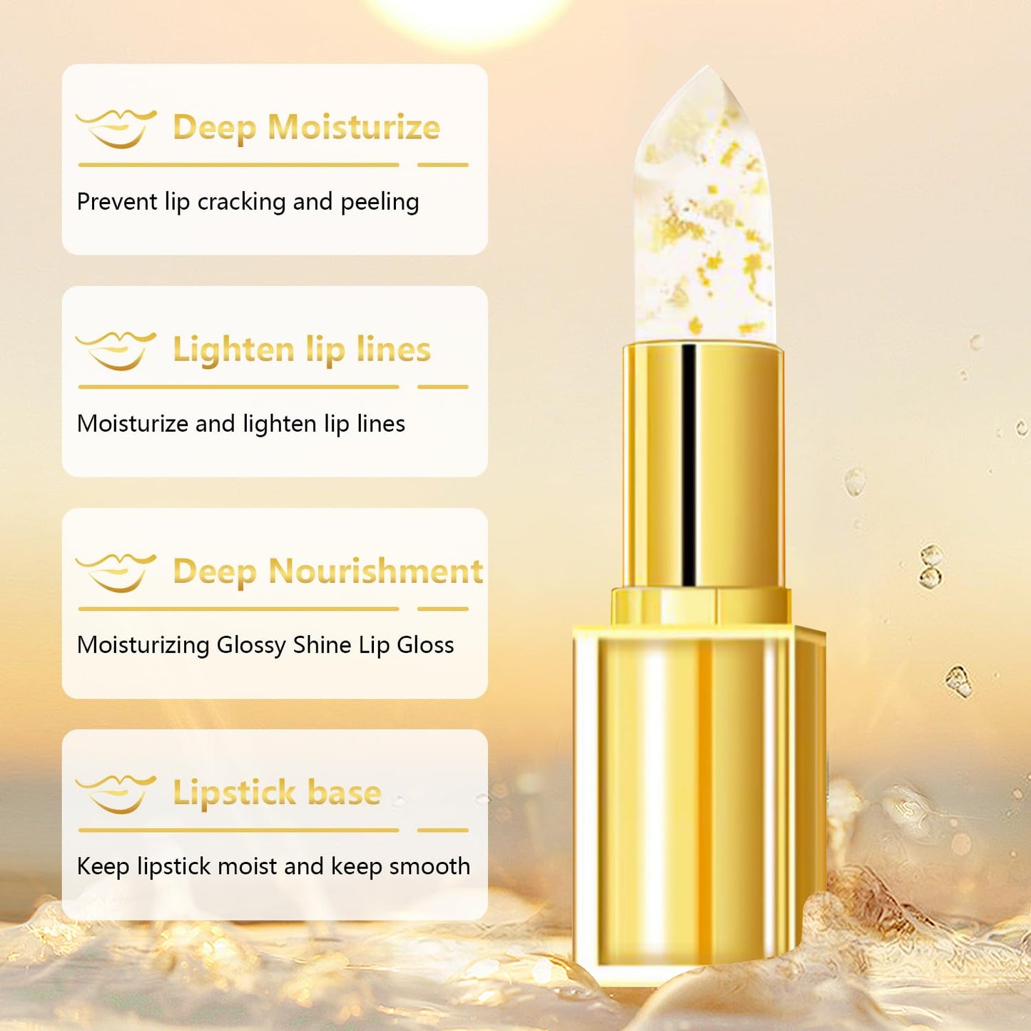 Color Changing Lipstick Set - Transferproof Moisturizing Glossy Shine | Gold Foil Finish, 2PCS