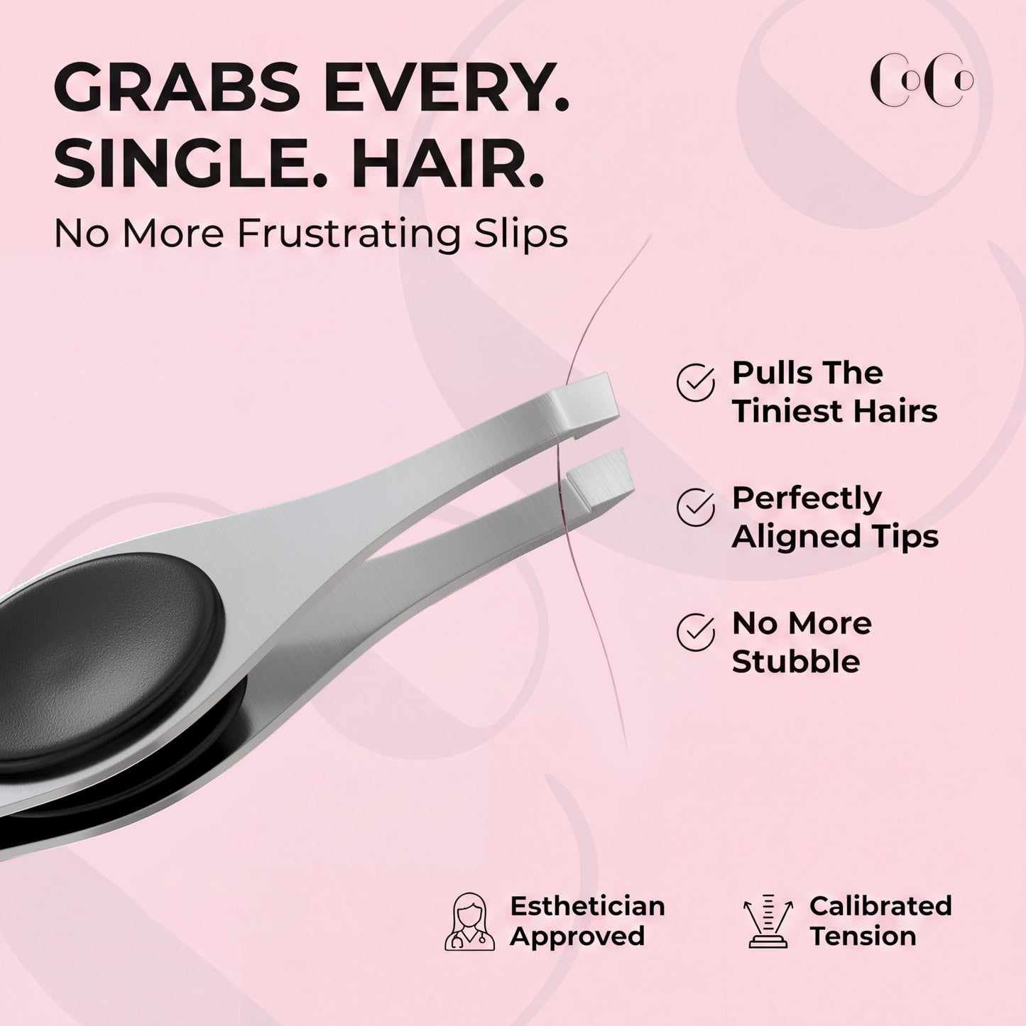 Coco’s Closet Tweezer for Eyebrows – Surgical grade Stainless Steel Slant Pink Tweezer - Precision for Ingrown Hair Removal