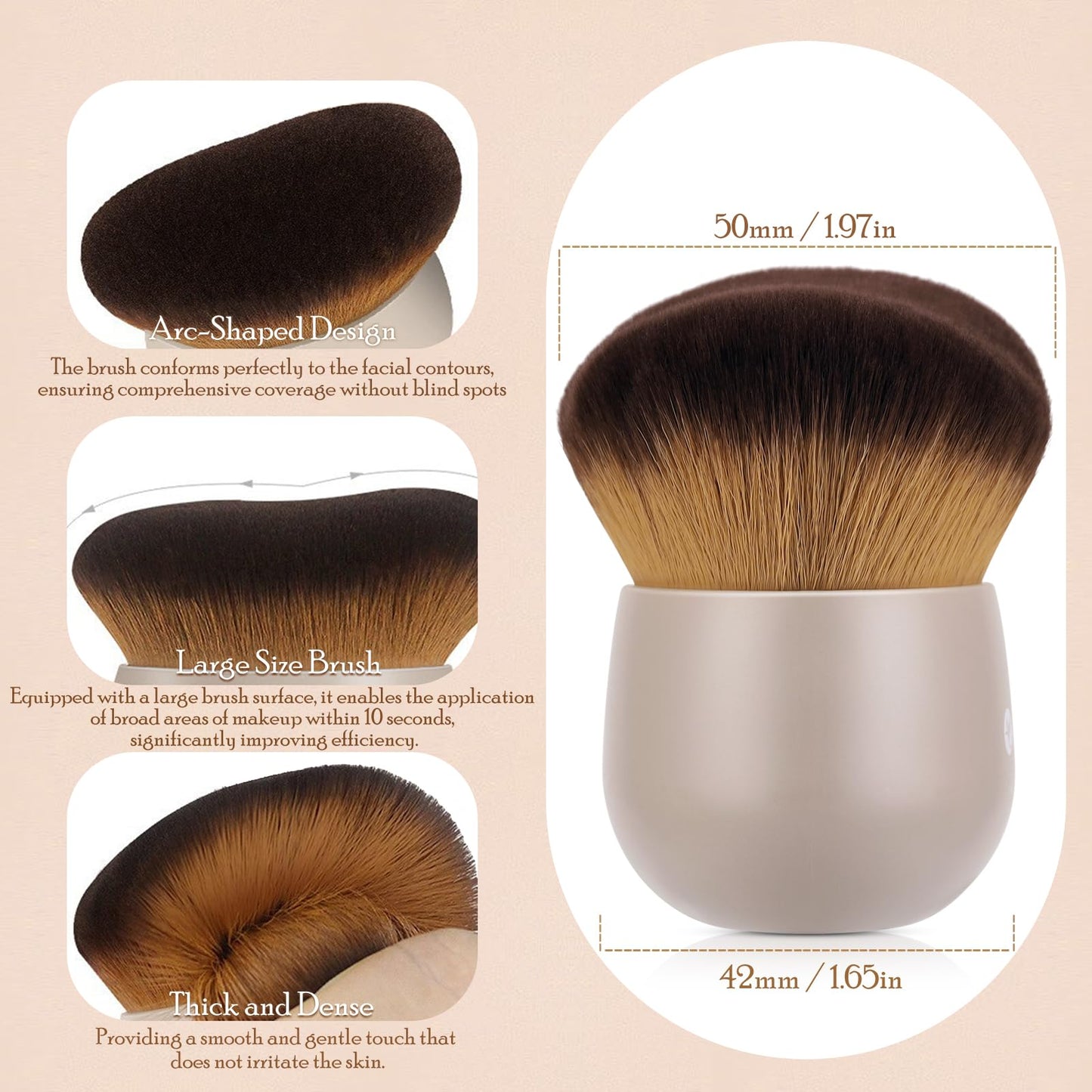 KINGMAS Extra Large Body Makeup Brush for Self Tanner, Leg Makeup & Bronzer Blend, 76mm Kabuki Brush, Oval Face & Back Makeup Brush, Wet & Dry Use