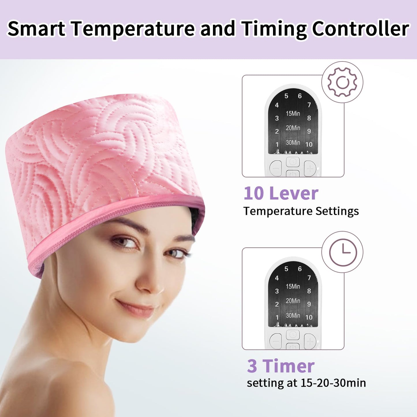 Hair Steamer Cap, Steamer for Hair with 10 Mode Temperature Control, 110V Electric Heating Cap for Hair Steamer for Deep Conditioning(Pink)
