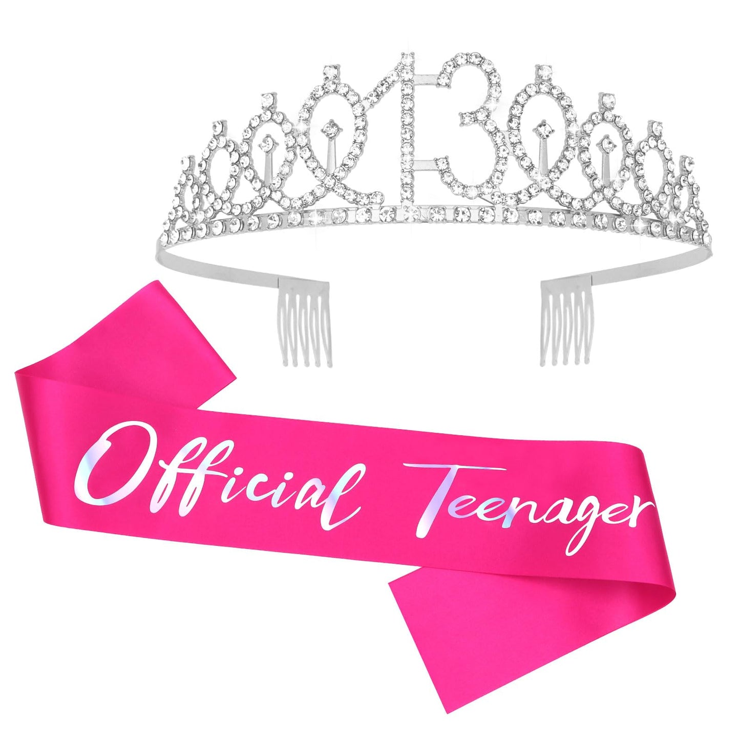 Semato 13th Birthday Decorations for Girls Hot Pink 13th Birthday Sash and Tiara Kit Gifts for Girls