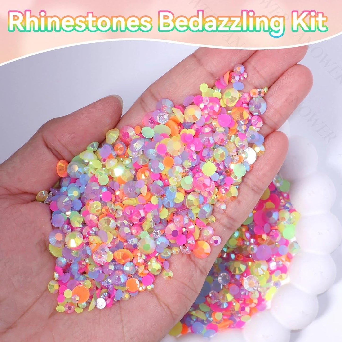 Mixed Light Color Resin Flatback Rhinestones - 16,000 Pcs for Crafting & DIY Projects | 2-6mm Gems for Makeup & Tumblers
