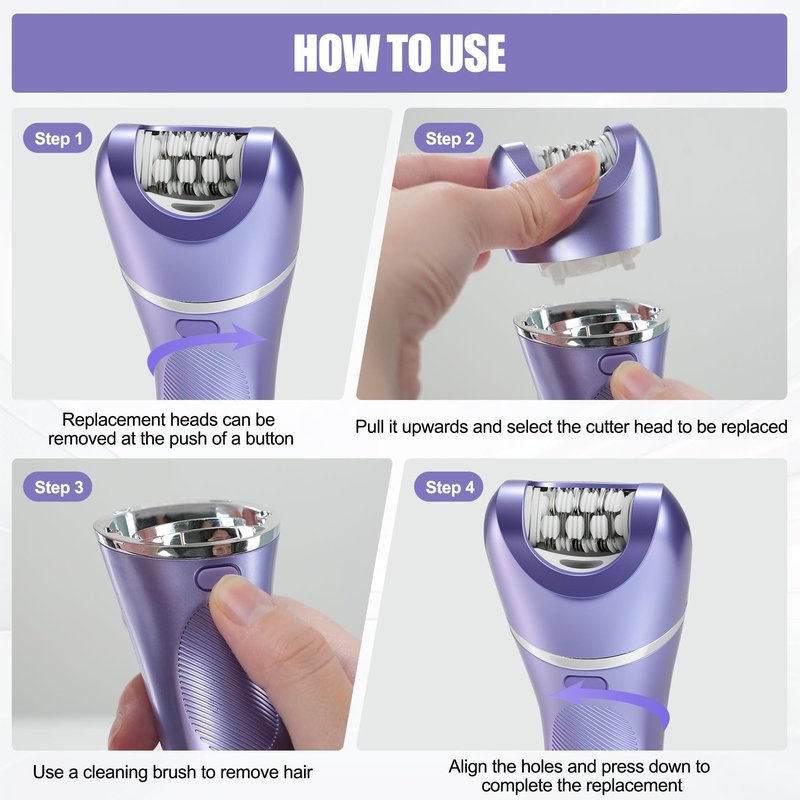 3.0 Women Face Epilator, 7-in-1 Rechargeable Facial Hair Remover with LED Battery Display, Facial Shaver for Face, Eyebrow, Nose Trimmer (Purple)
