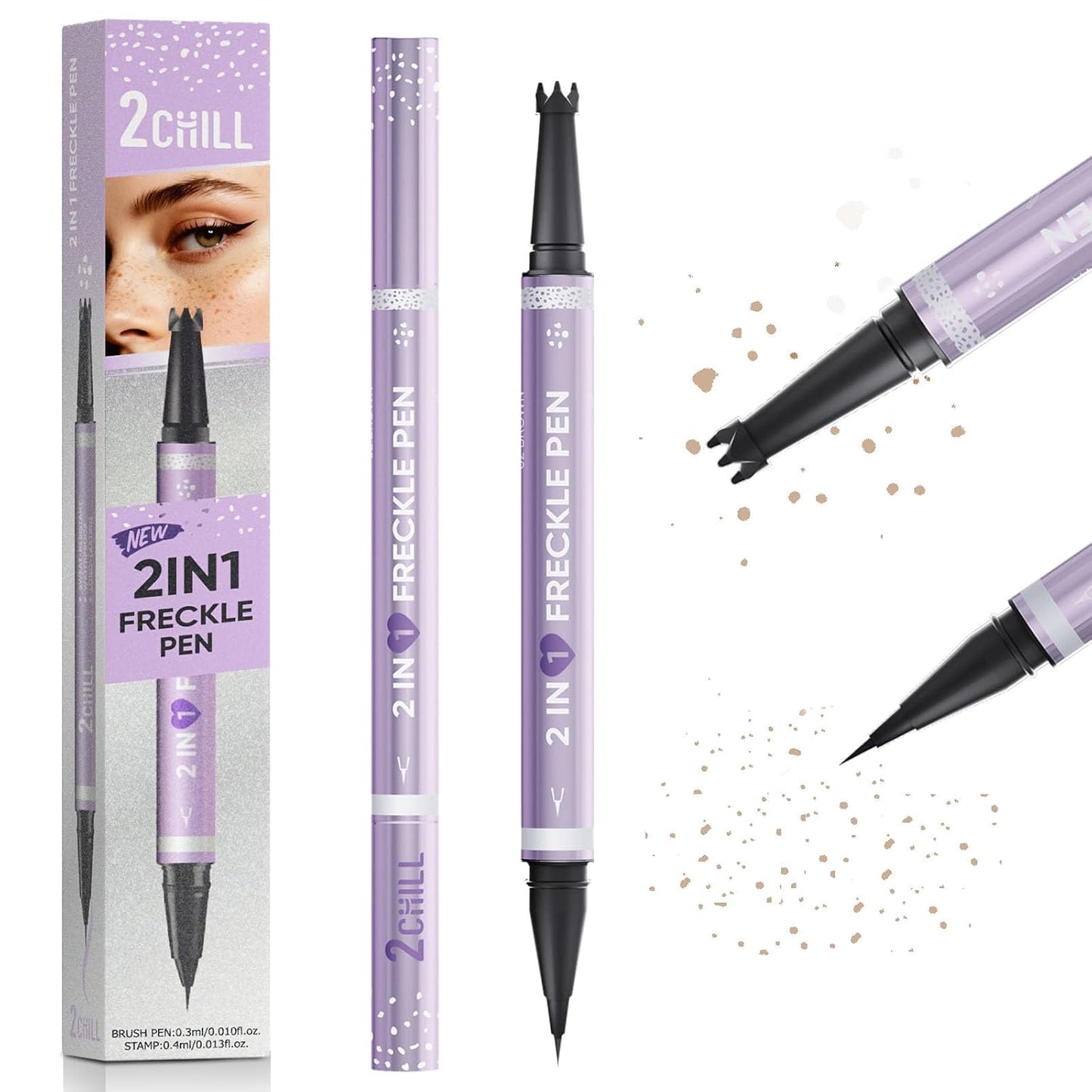 Dual Ended Freckle Pen - 2 in 1 Microblading & Eyebrow Makeup | Waterproof Natural Faux Freckles (02 Brown)