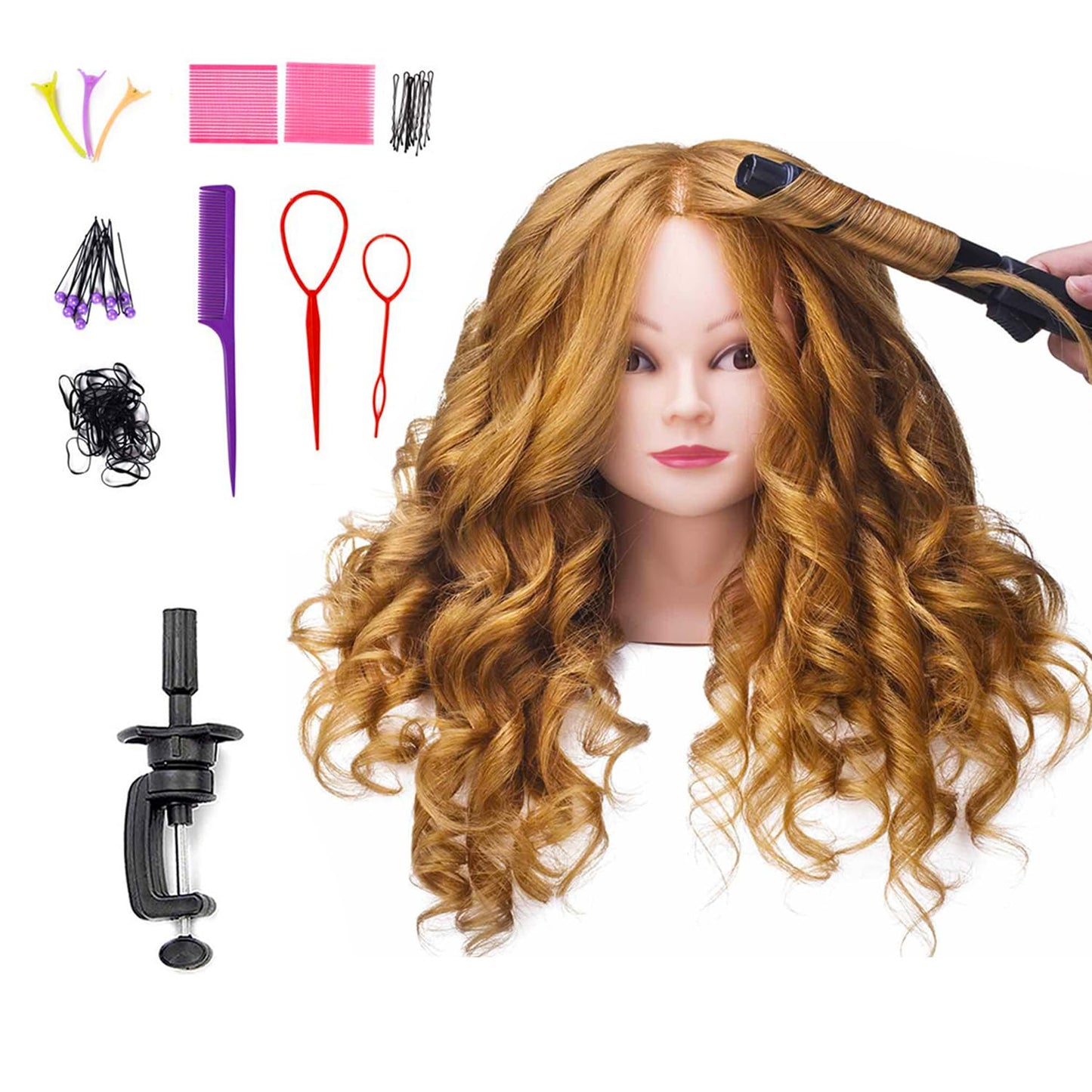 SOPHIRE 26"-28" Mannequin Head with 80% Real human Hair, Hairdresser Practice Training Head Cosmetology Long Hair Manikin Doll Head with 9 Tools and Clamp - #4 Brown, Makeup On