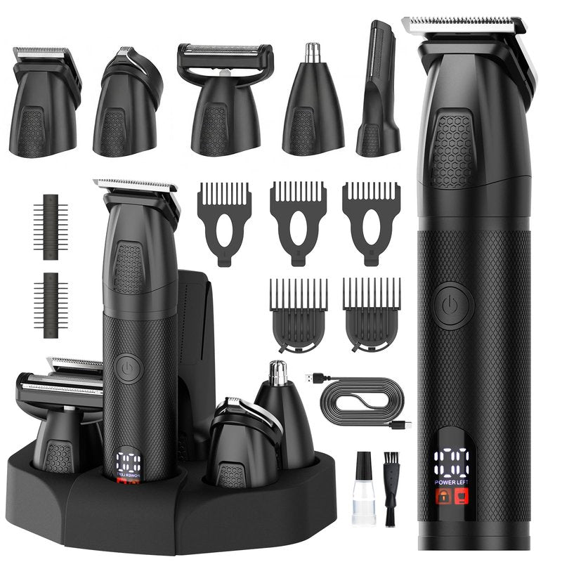 Bomxin Beard Trimmer for Men 6 in 1 Cordless Waterproof Electric Hair Clippers Mustache Body Face Trimmer All in One Grooming Kit with LED Display USB Rechargeable