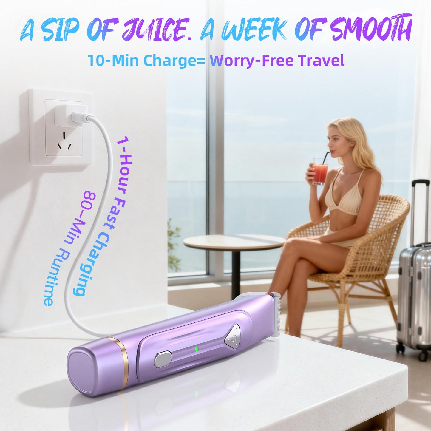 Dermave Bikini Shaver - IPX6 Dual Head Shaver Women for Pubic Hair, Face, Legs, Underarms – Rechargeabl & Portable Cordless Shaver, Self Care Gifts for Women (Purple)