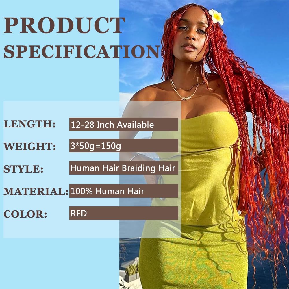 Red Boho Human Hair Braiding Red Deep Wave Boho Bulk Human Hair for Braiding Brazilian Braids No Weft Deep Curly 3 Bundles 150g 12 12 12 inch