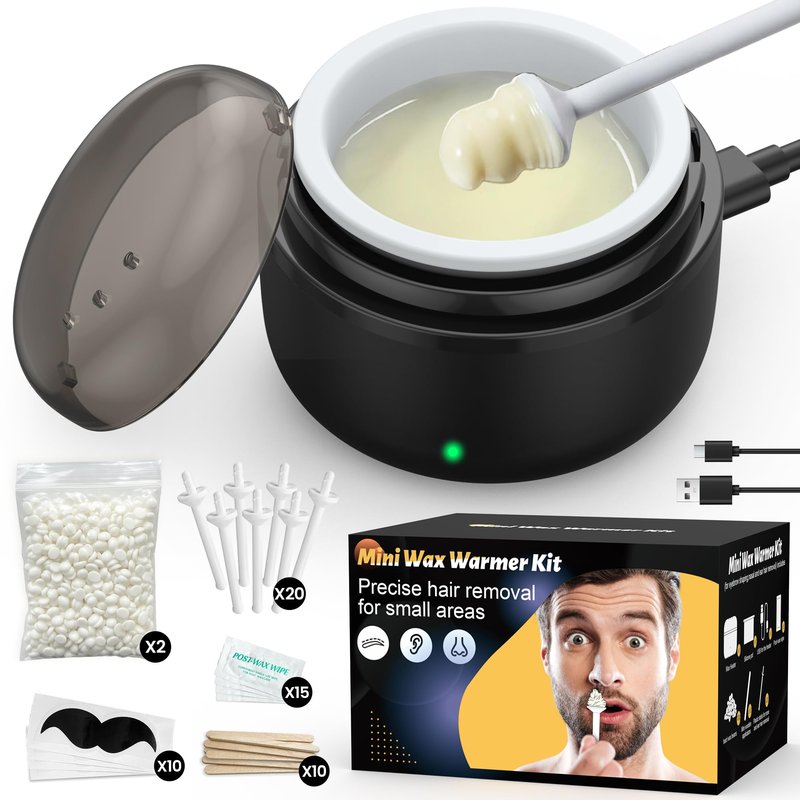 Nose Wax Kit: Nose Hair Wax Kit with USB Fast Heat & Smart Temp, Painless Nose Ear Hair Removal for Women & Men, 100g Hard Wax Beads, 30 Applicator Sticks for Eyebrow, Lip & Facial Hair, Travel Size