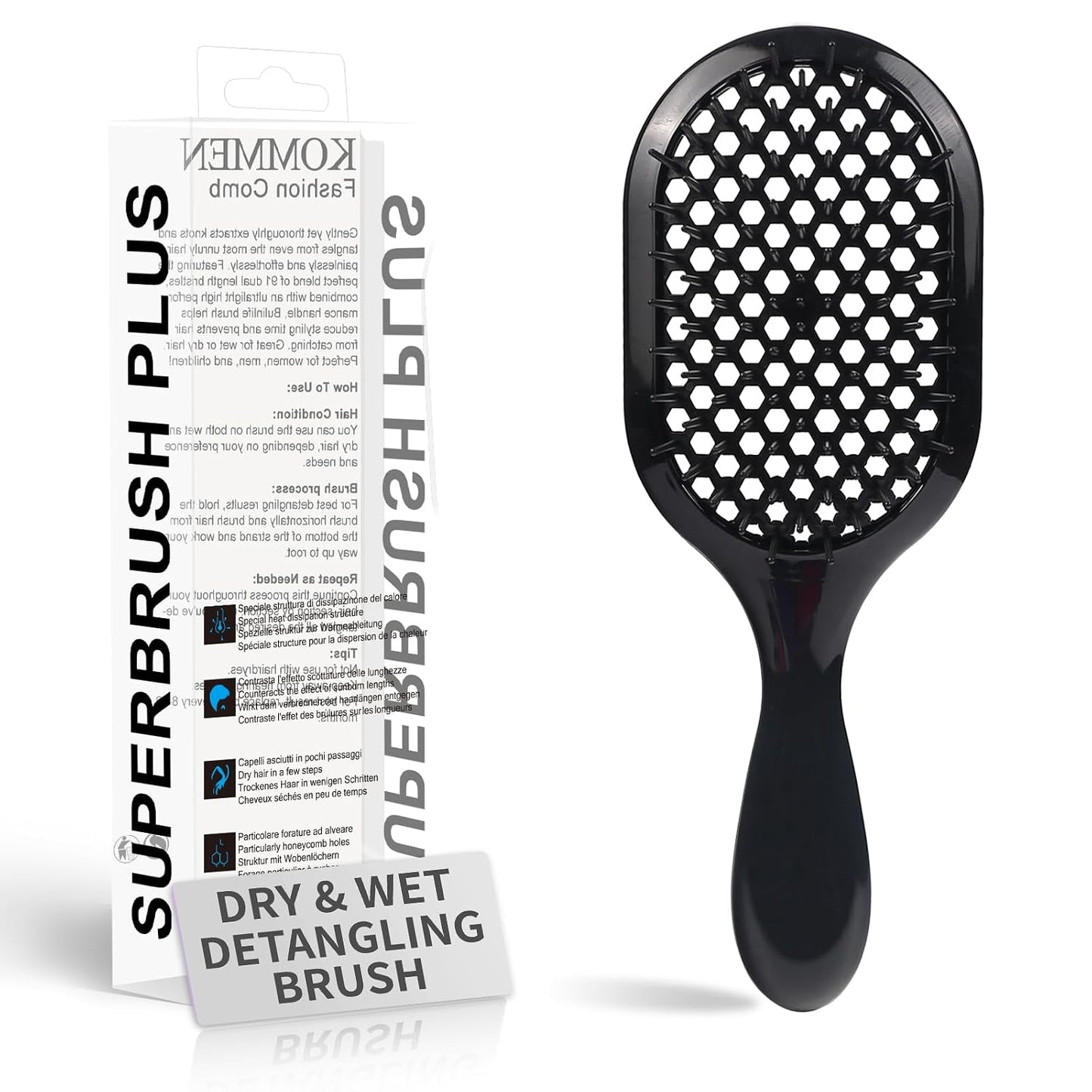 Detangling Brush - Gentle & Effective Hair Detangler for Wet or Dry Hair | Ultra-Light, Ventilated Design (Black)