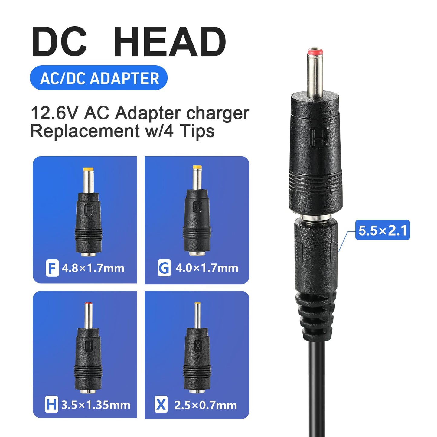 Moroxi 12V Massage Gun Charger, 12.6V 1.0A, Universal 12V, 1.5m/5FT Power Cord, Switch, Power Supply, Battery Charger