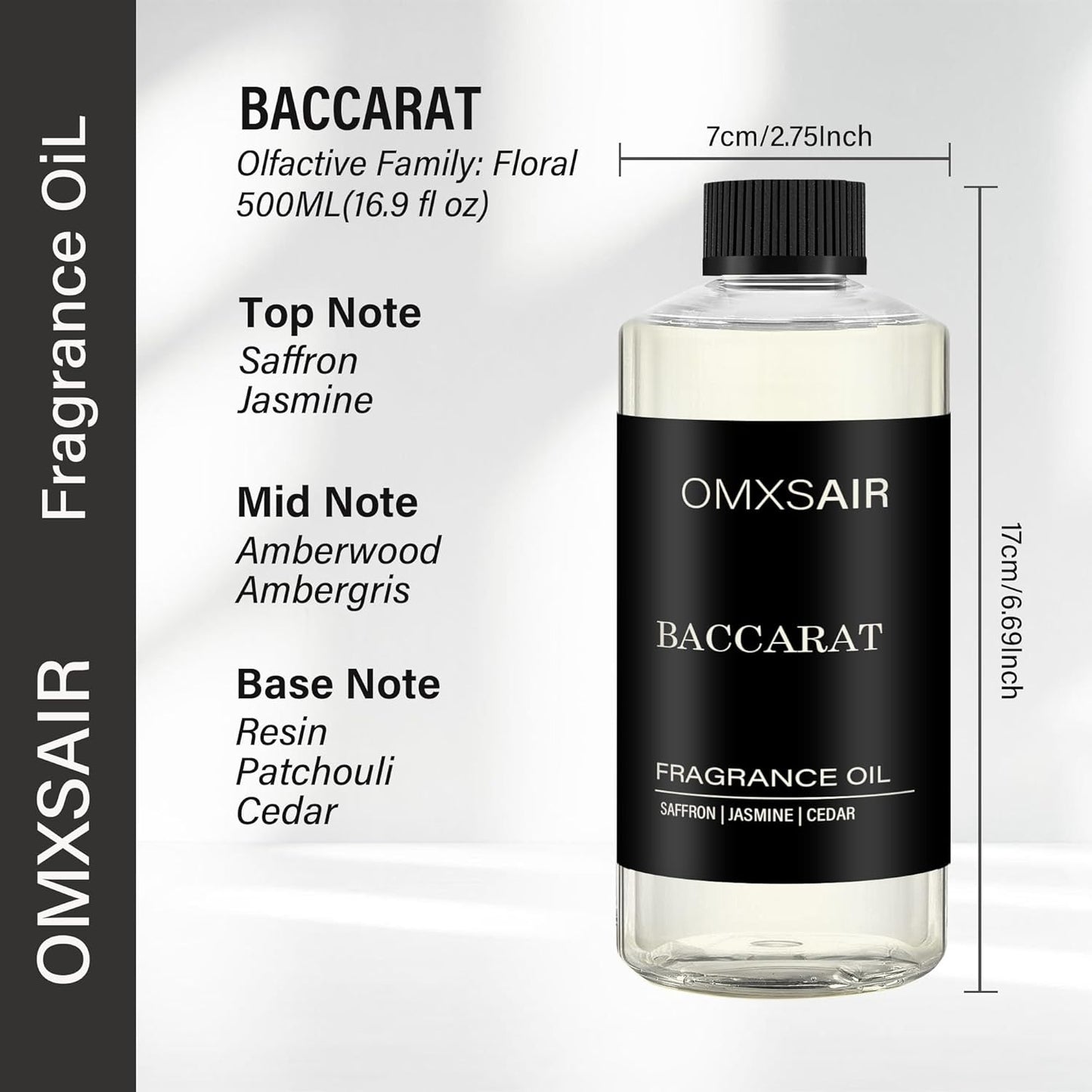 Baccarat Hotel Diffuser Oil - Luxury Aromatherapy Blend with Saffron, Cedar & Ambergris | 16.9 Fl Oz (500ml)