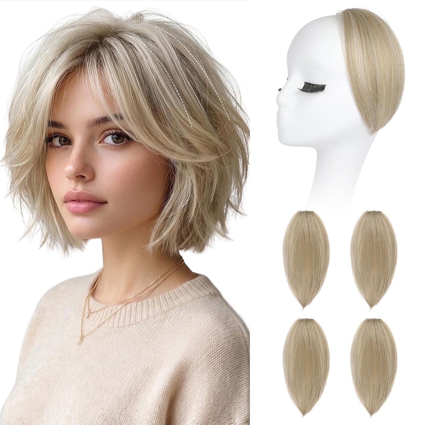 REECHO Clip In Hair Volumizer - Short Thick Hairpieces for Extra Volume | Light Brown with Blonde Highlights, 8 Inch (Pack of 2)