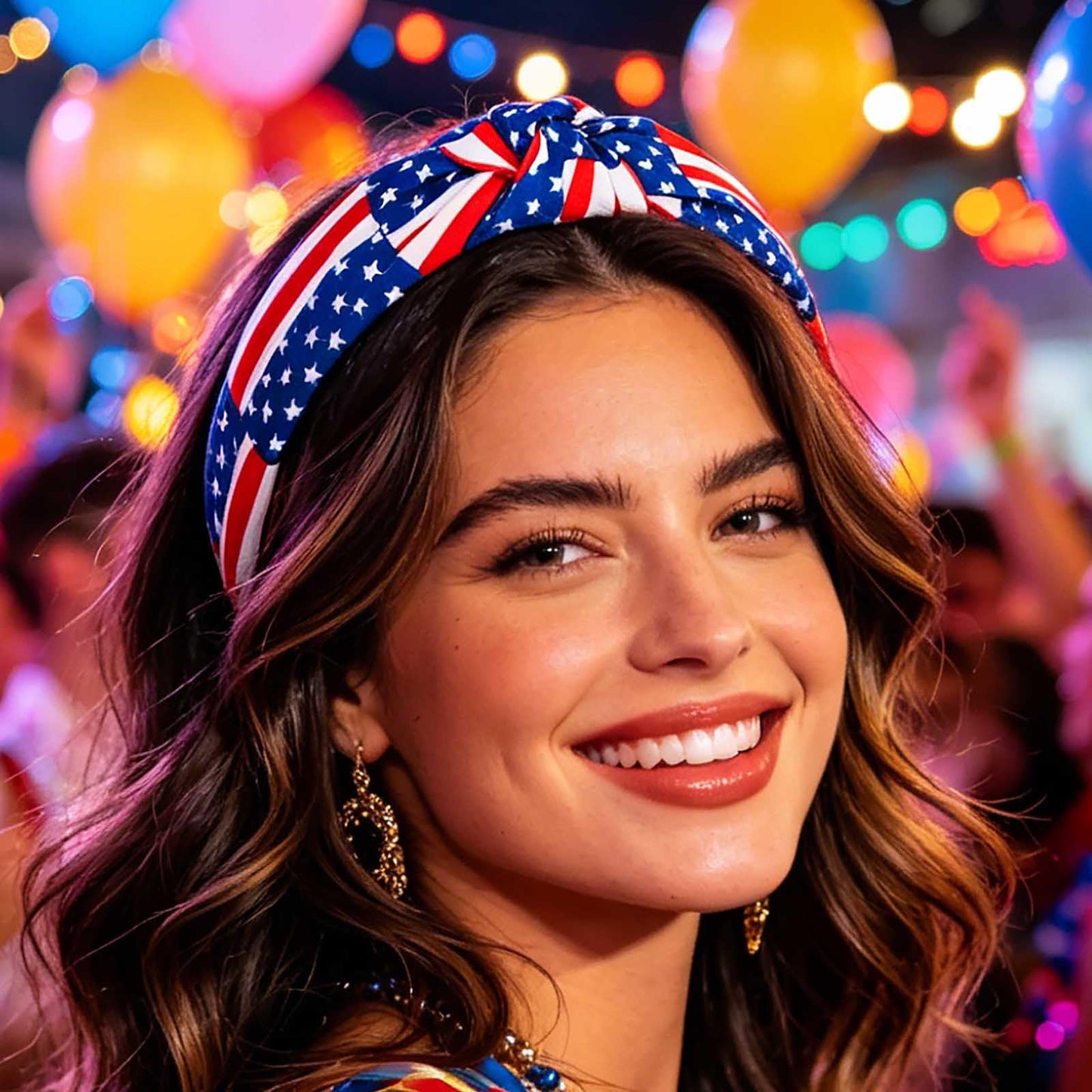 Acenail 4th of July Headbands USA Patriotic Hairbands American Flag Red White Blue Stars Headband Wide Knotted Non Slip Head Bands Independence Day Hair Accessories for Women 2Pcs (USA B)