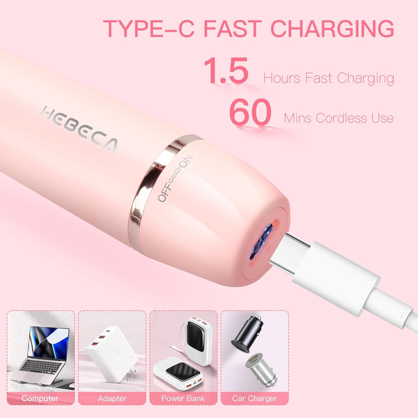 Nose Hair Trimmer for Women - 3-in-1 Electric Facial Hair Removal | Waterproof Rechargeable Eyebrow & Nose Shaver - Pink FT3001