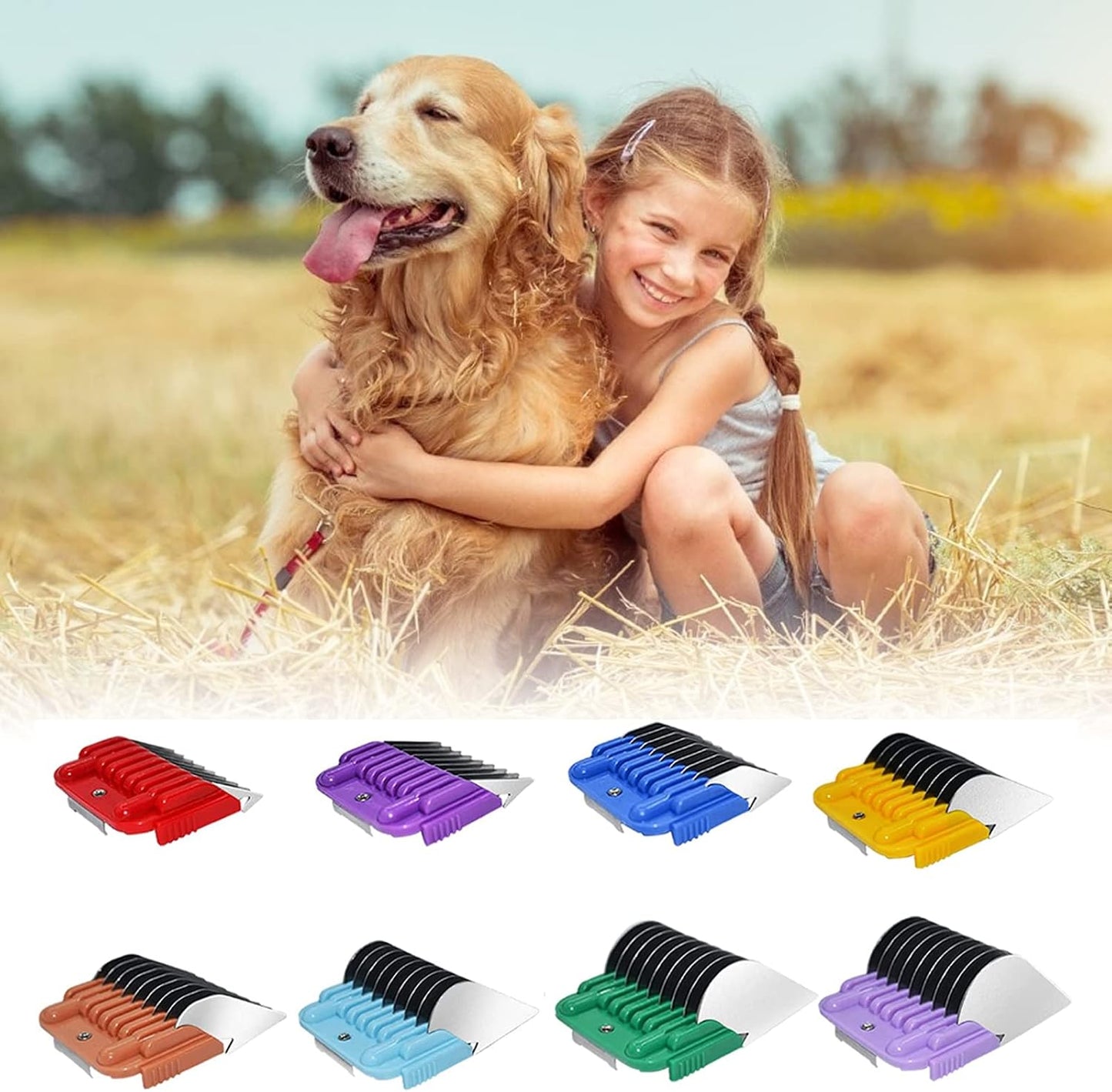 Animal Stainless Steel Guide Comb Set - 8 Colors, 1/8" to 1" (3-25mm) | Compatible with Andis, Oster, Wahl Clipper Blades