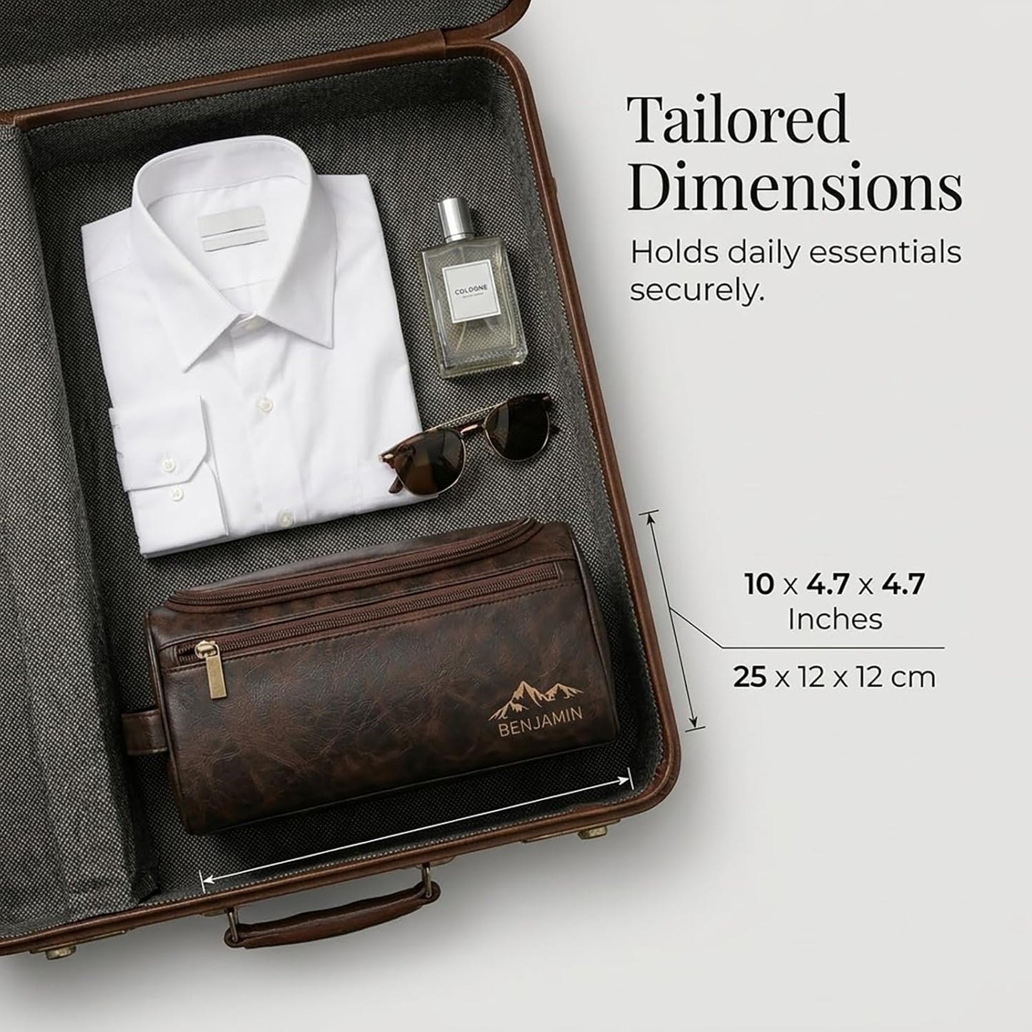 Personalized Leather Toiletry Bag for Men - Custom Engraved Travel Organizer | Groomsmen Gift (Coffee)