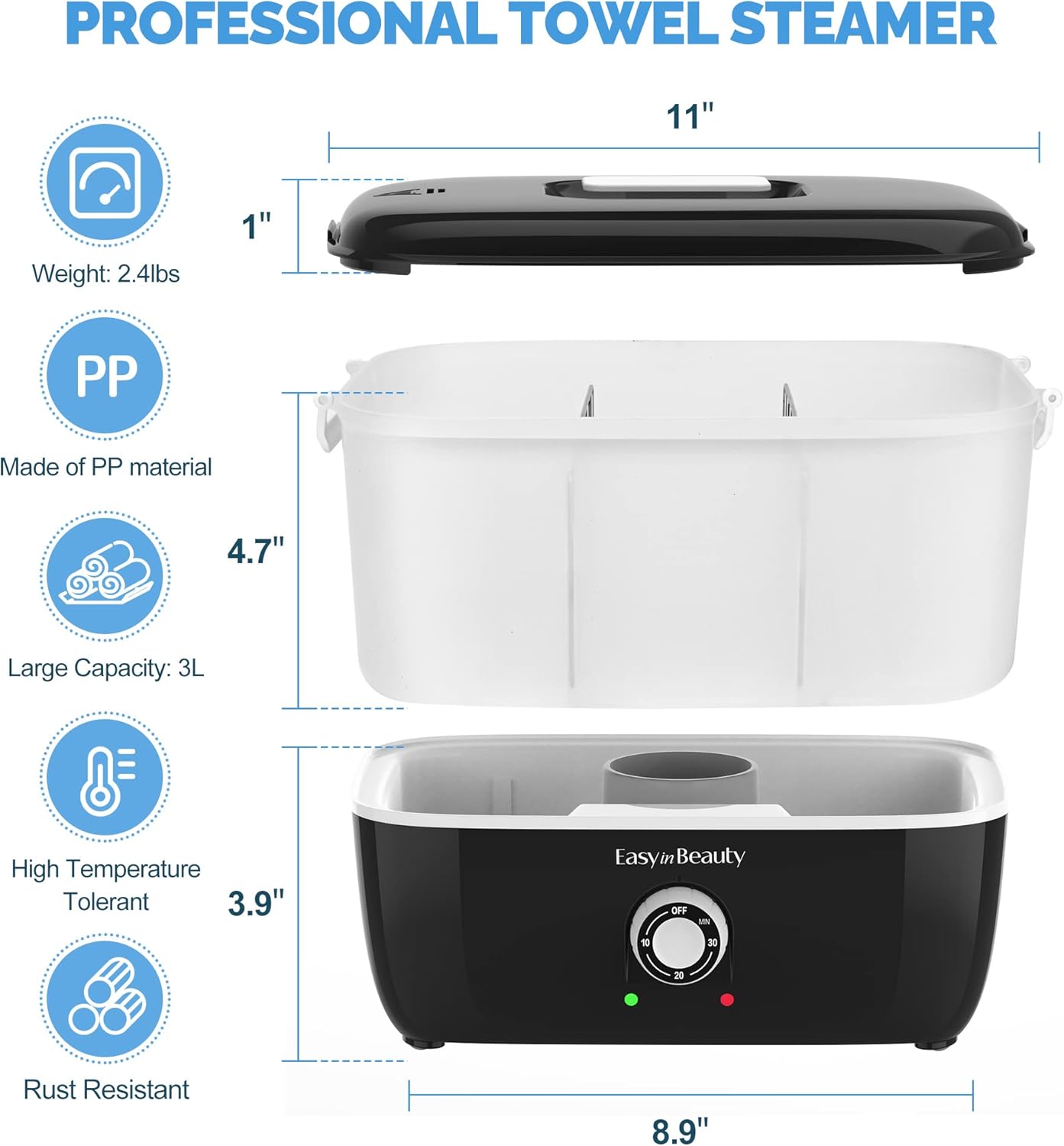 Hot Towel Warmer for Facials - 5L Portable Towel Steamer Holds 16 Towels | Quick Heating in 1-5 Mins