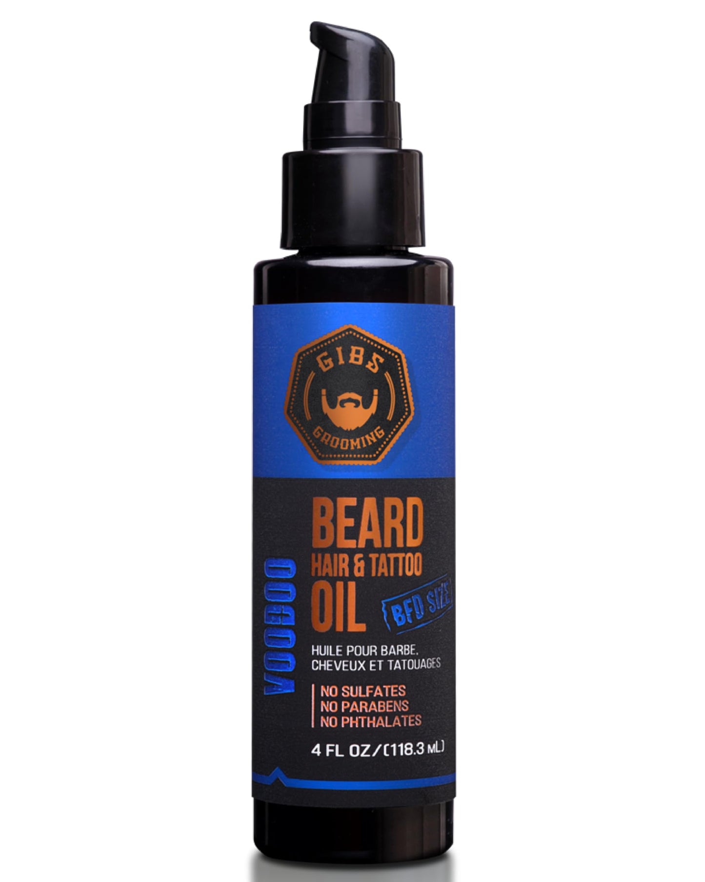 GIBS Grooming - Voodoo Prince Beard, Hair & Tattoo Oil (4 fl oz) - Softens, Strengthens, Protects - Skin Moisturizer - Vitamin C - UV Shield - BFD Size - Beard Oil, Hair Care, Skin Care - Made in USA