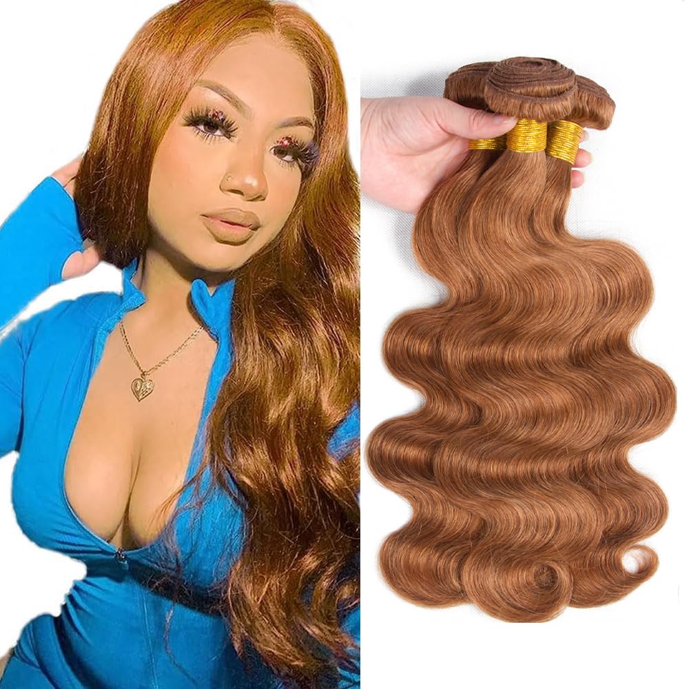 Color 30 Bundles Human Hair 26 28 30 Inch 150g Light Brown Body Wave Bundle Brazilian Virgin Hair 3 Bundles #30 Body Wave Bundle Hair Extensions