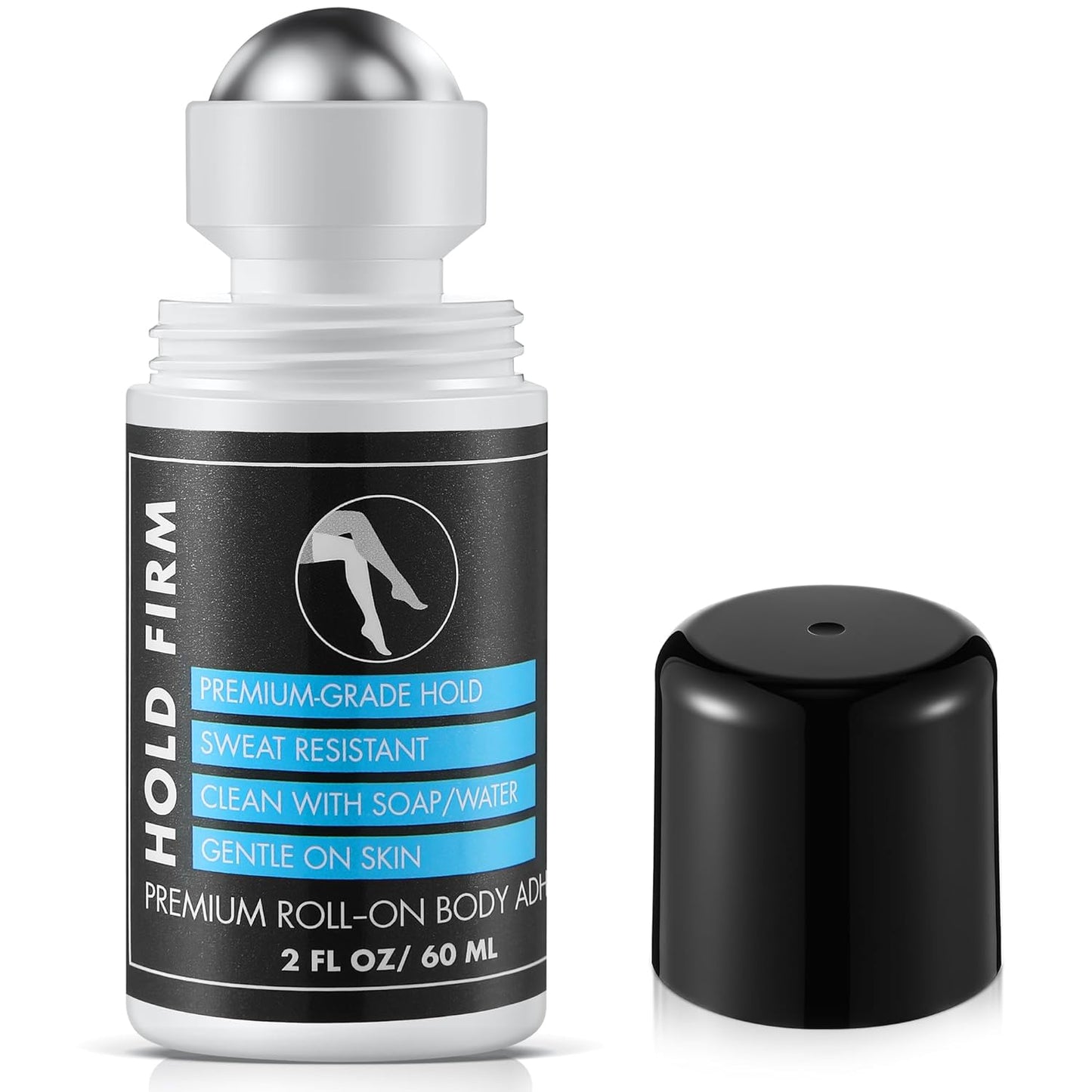Metal Roll-On Body Glue - Sweat Resistant Adhesive for Dancers | 2 Oz, Residue-Free Skin Adhesive