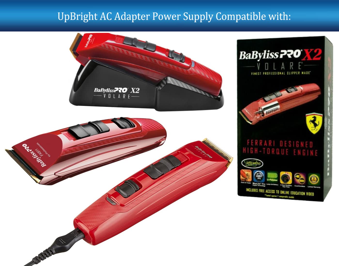 UpBright 12V AC/DC Adapter Compatible with Babyliss Pro Volare X2 FXF811 9430 FX811 FX811U FX811E FX811RE Cord/Cordless Battery Hair Clipper DVE DSA-12PFT-12 DSA-12G-12 FUS BabylissPRO Power Charger