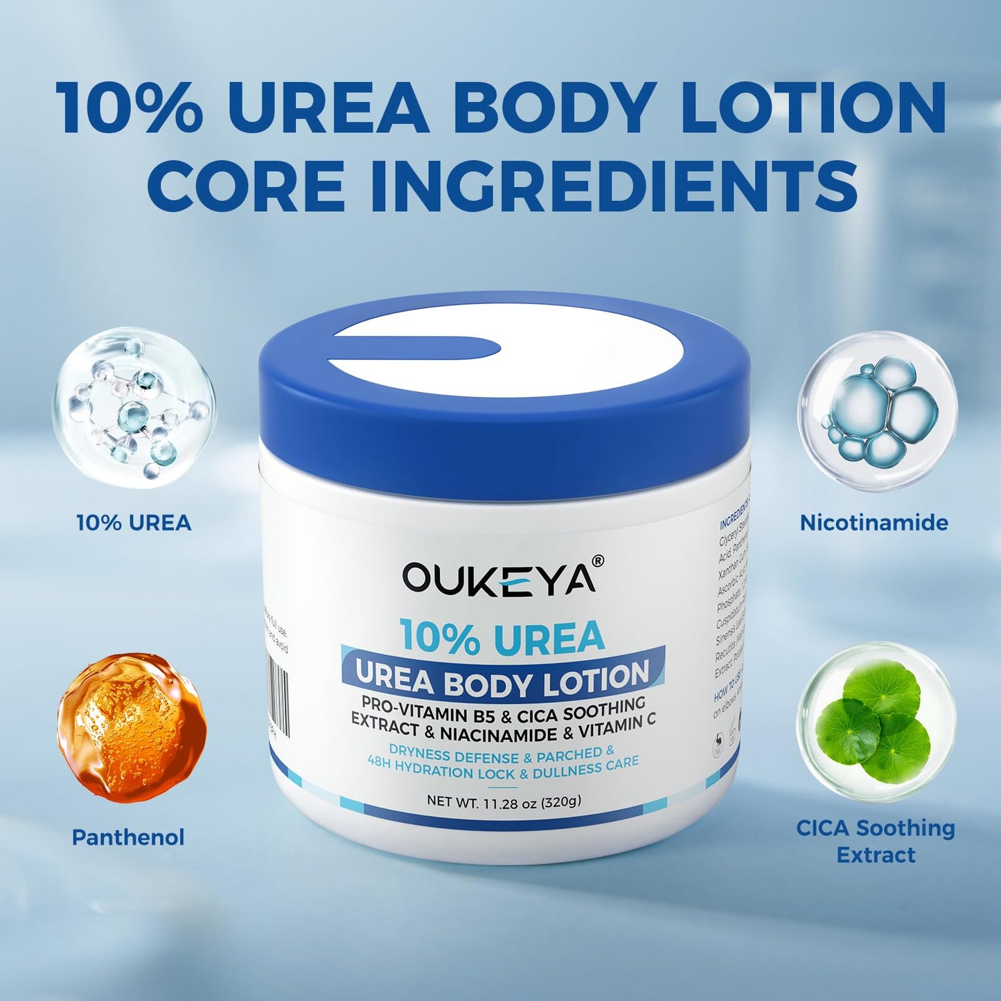 OUKEYA Urea Cream for Dry Chapped Skin with 10% Urea Deep Moisturizer Body Lotion, Softens & Soothes Hands Elbows Feet Hydrates Locks in Moisture, Fast Absorbing & Non-Greasy, 11.28 oz Large Capacity