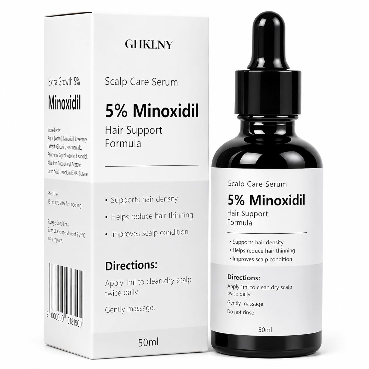 Minoxidil Growth Serum for Hair Loss - Supports Regrowth & Beard Growth | Lightweight Scalp Serum with Rosemary Extract, 1.7 fl oz - White