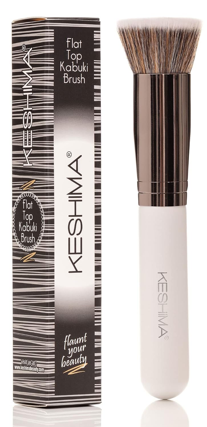Keshima Large Flat Top Kabuki Foundation Brush - Premium Makeup Brush for Liquid, Cream & Powder | 1.6" Top Diameter