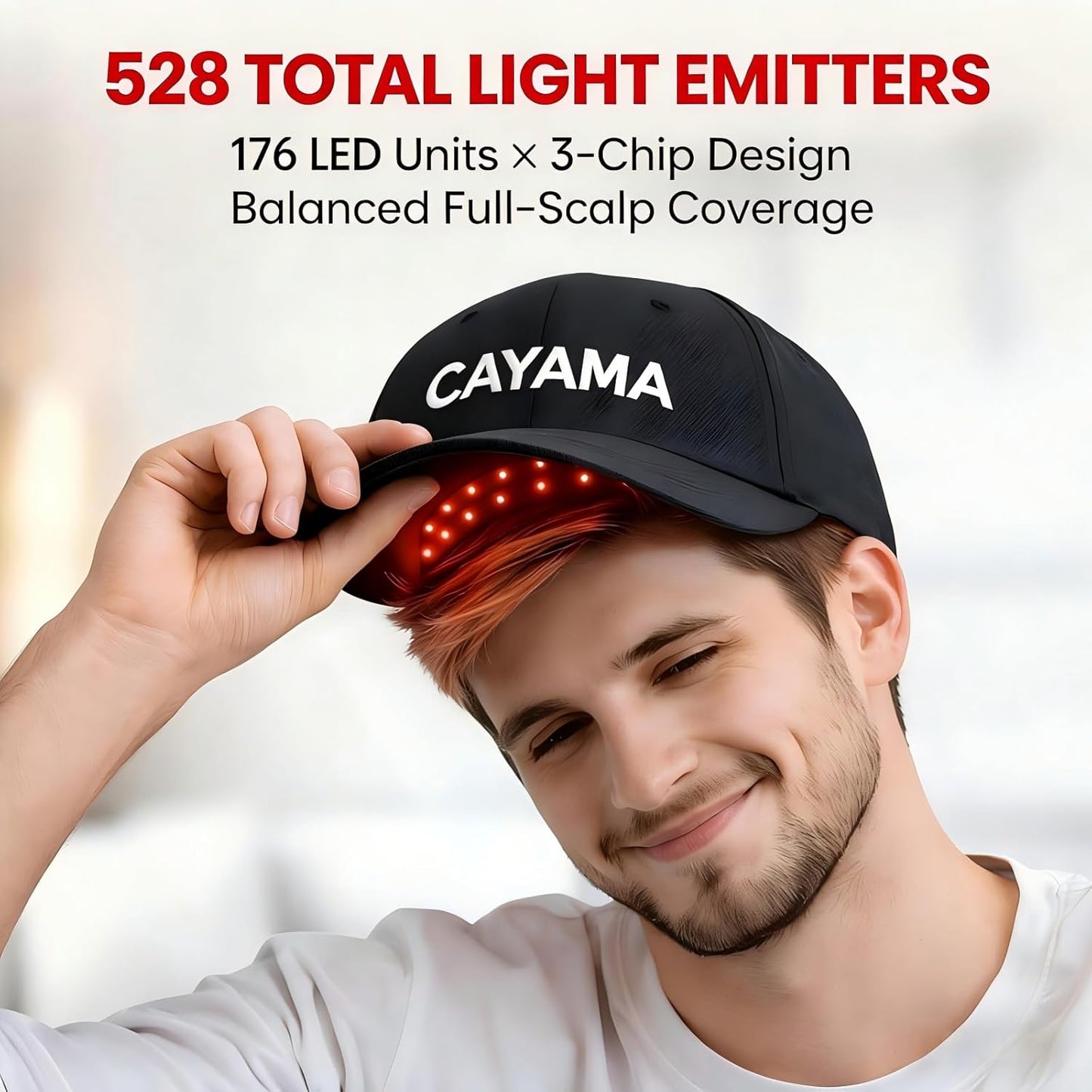 Red Light Hair Growth Cap - 528 Light Emitters for Full Scalp Coverage | Stable Corded Power for Men & Women