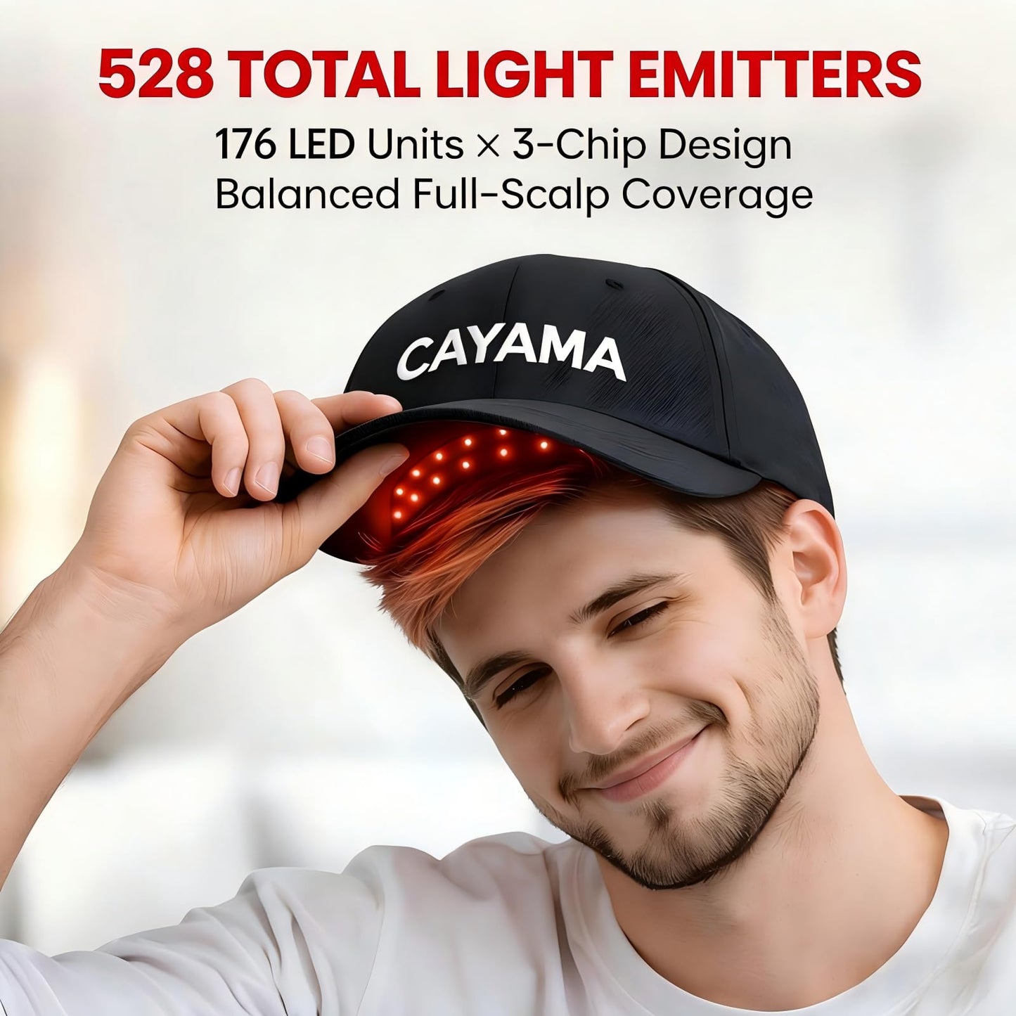 CAYAMA Red Light Hair Growth Cap, 528 Light Emitters, Full Scalp Coverage, Stable Corded Power, Consistent At-Home Sessions for Men & Women