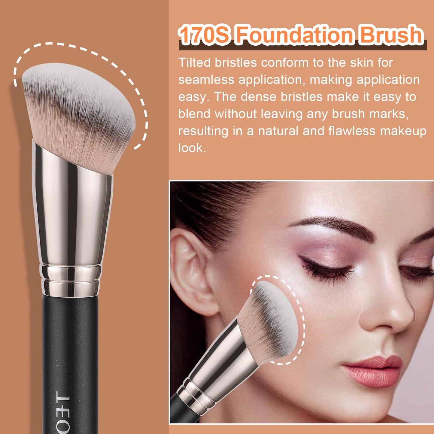 Foundation Contour Conceal Brush Set - 3PCS Angled Synthetic Kabuki Brushes for Blending & Buffing | Liquid, Cream, Powder