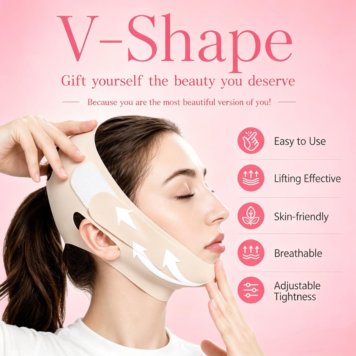V Line Lifting Mask Chin Strap for Sleeping, Face Lifting Strap, Chin Strap, V Line Mask, Jawline Shaper, Jaw Strap, Double Chin Reducer,Face Lift Tape & Snoring Solution (Beige.)