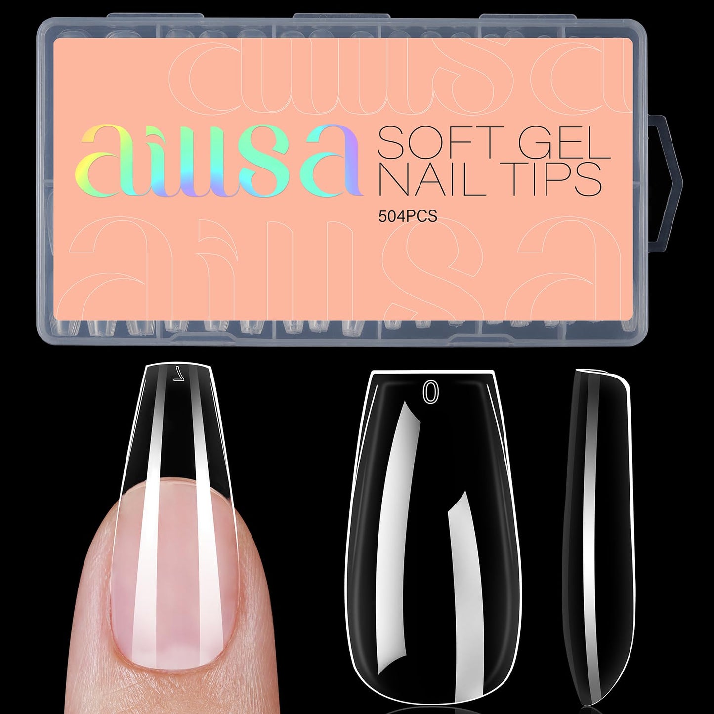 AILLSA Coffin Nails Tips 504PCS Clear Full Cover Nails Medium Gel Fake Nail Tips for DIY Press on Nail Extension, False Acrylic Preshaped Soft Nail Tips (12 Sizes)