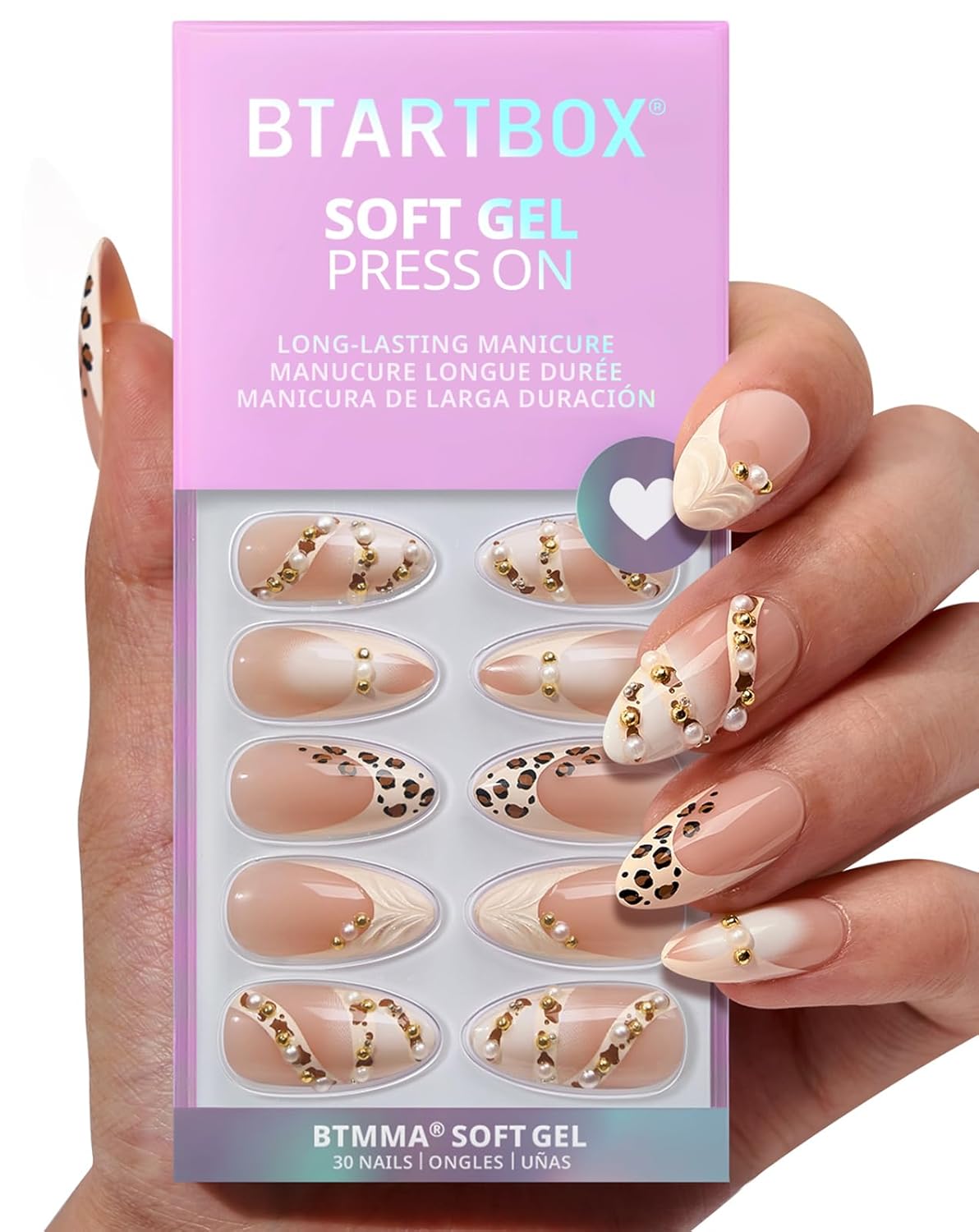 French Tip Press On Nails - Chrome Short Almond Design | Semi-Transparent Soft Gel, 16 Sizes, 32 Piece Kit