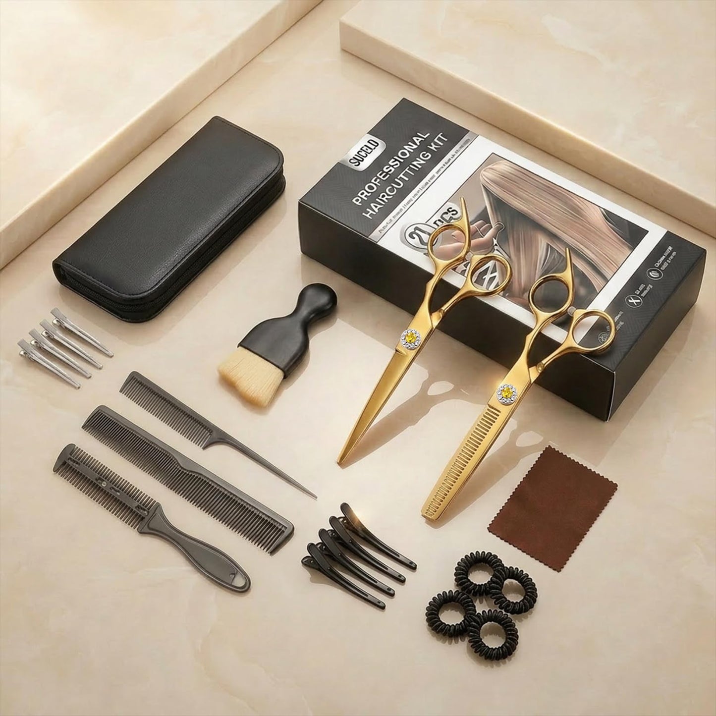 21Pcs 440C Hair Cutting Scissors Kit, Barber Shears & Thinning Scissors Set