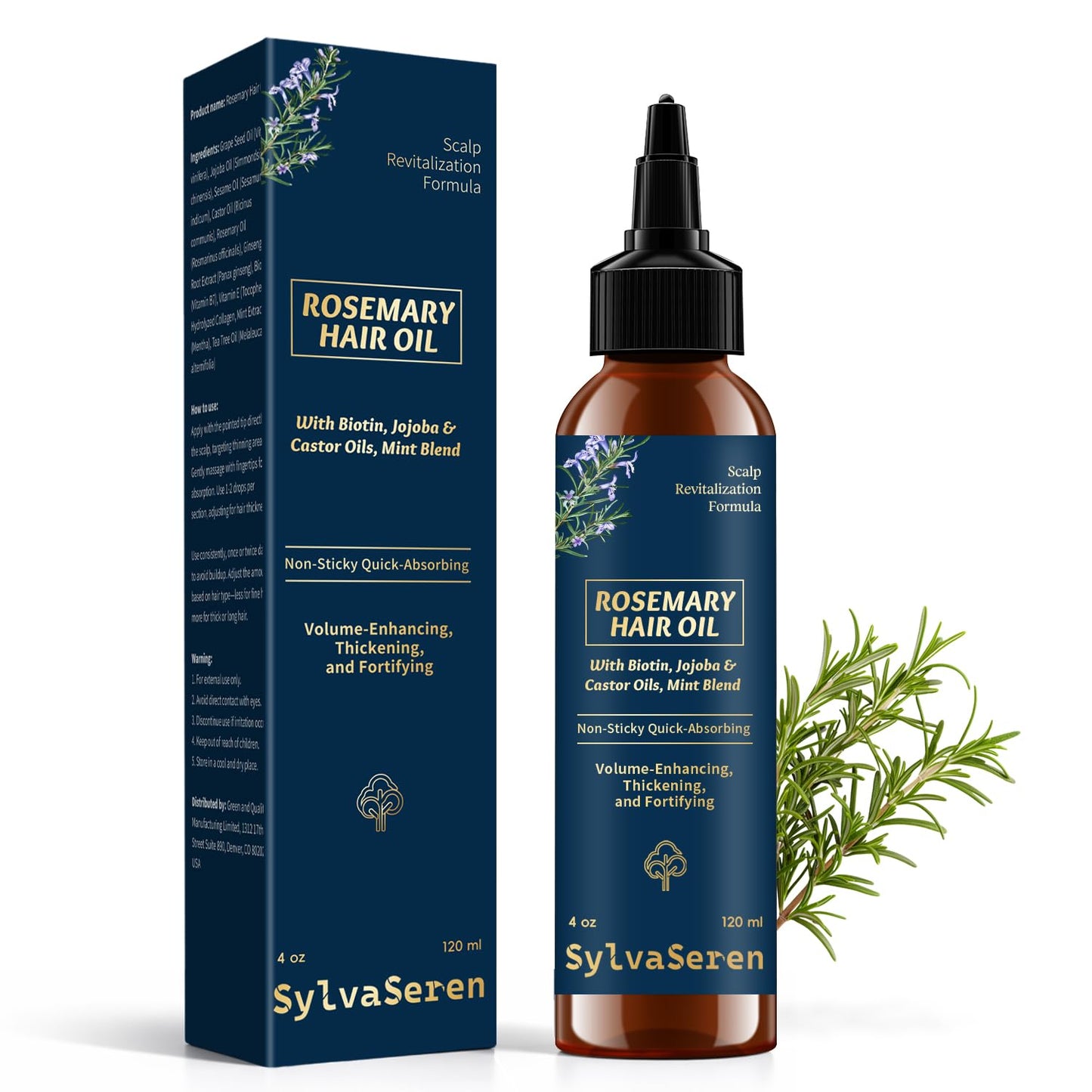 Rosemary Oil for Hair Growth, Thickening and Strengthening with Biotin, Jojoba and Other Effective Oils. Suitable for All Hair Types 120 ml