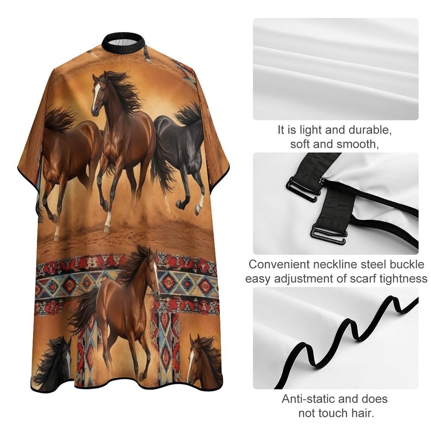 Stylish Professional Hair Cutting Cape Fashionable Salon Barber Cape with Adjustable Closure Western Native Horse