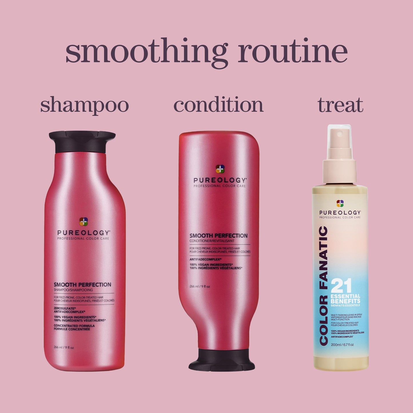 Pureology Smooth Perfection Shampoo - For Frizzy and Color Treated Hair, Smooths Hair & Controls Frizz, Sulfate-Free & Vegan, 33 Fl Oz