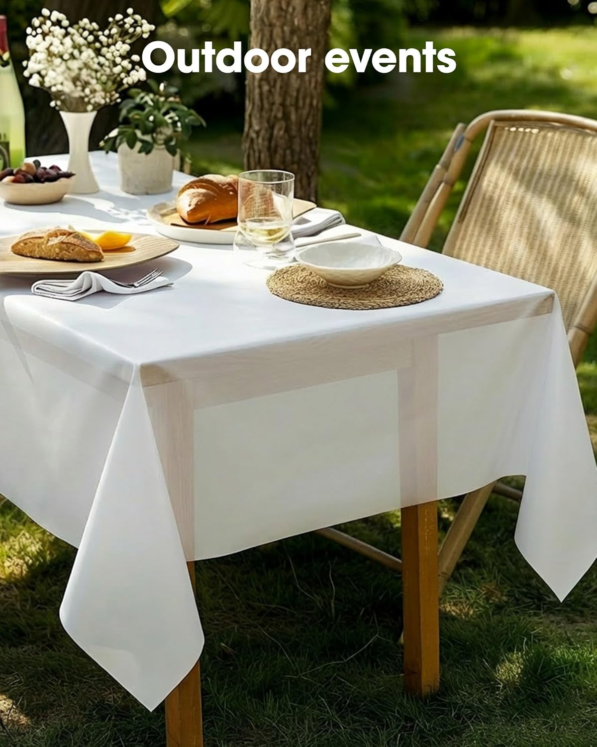 Plastic Table Cloths - 10 Pack Disposable 54 x 108 Inch for Parties, Picnics & Weddings | Rectangle White