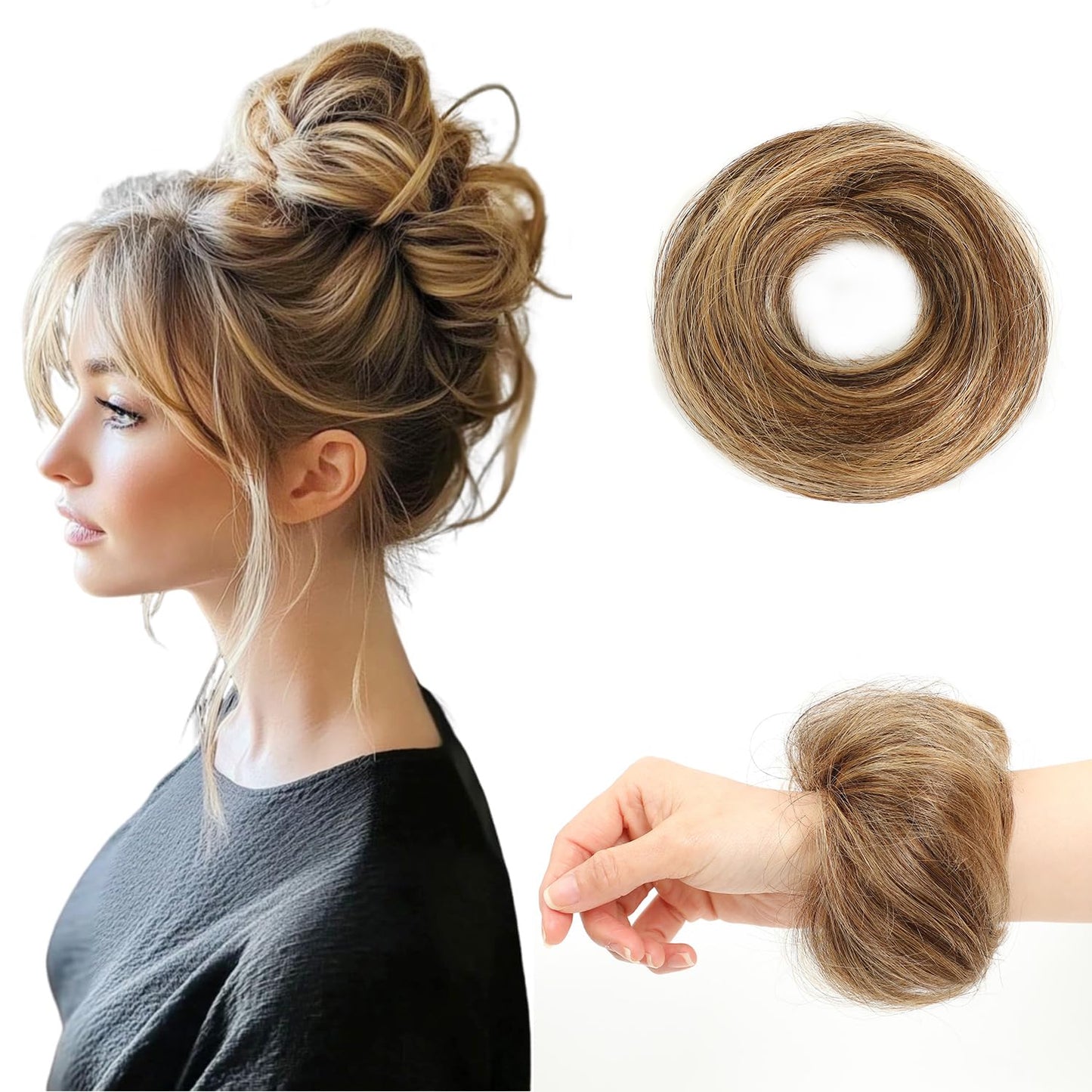 Messy Bun Hair Piece - 100% Human Hair Fluffy Donut Updo Extensions | 2Pcs Natural Black