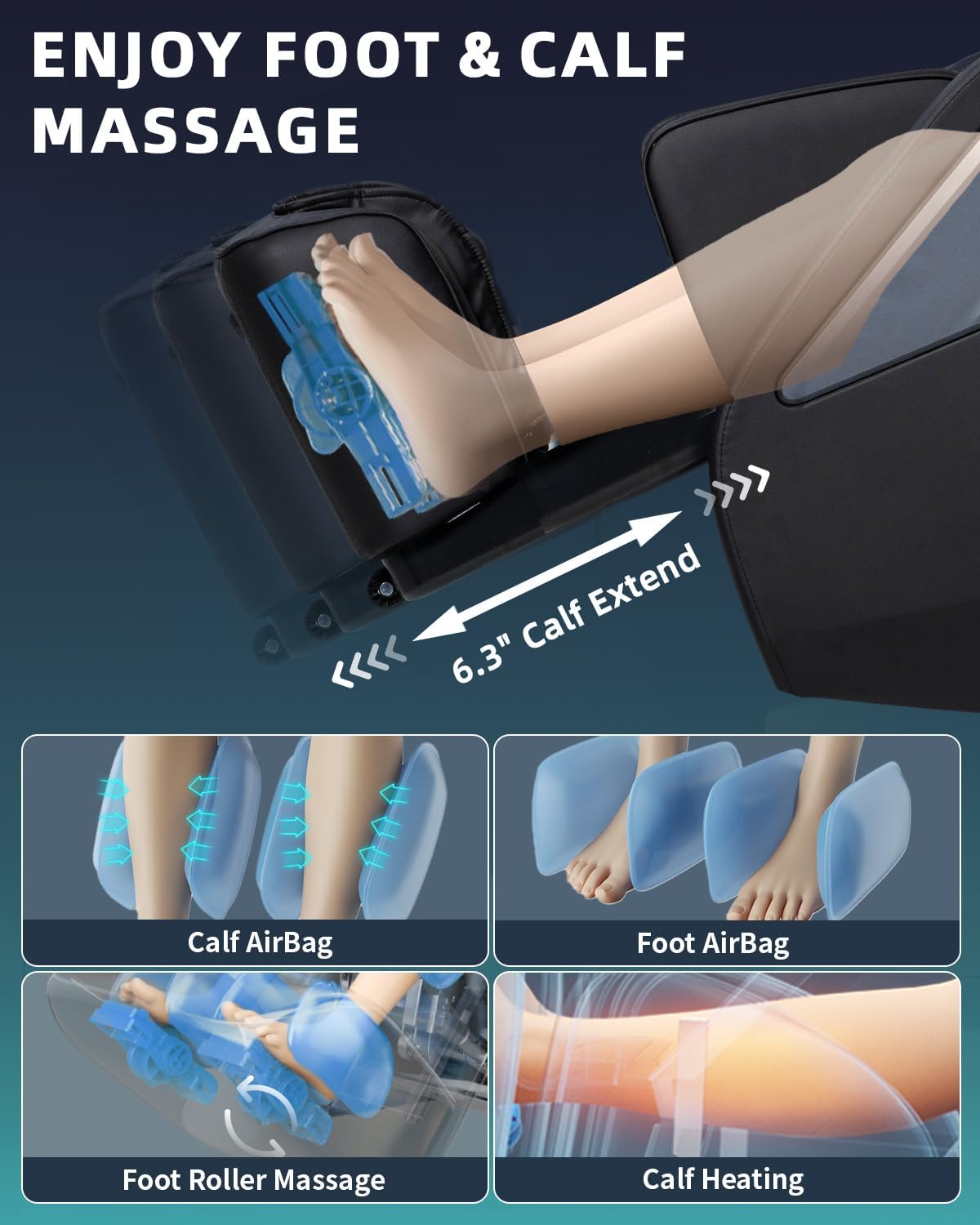 Zero Gravity Massage Chair - 4D Shiatsu Body Scan with AI Voice Control | Heated Back & Leg Airbags - Black