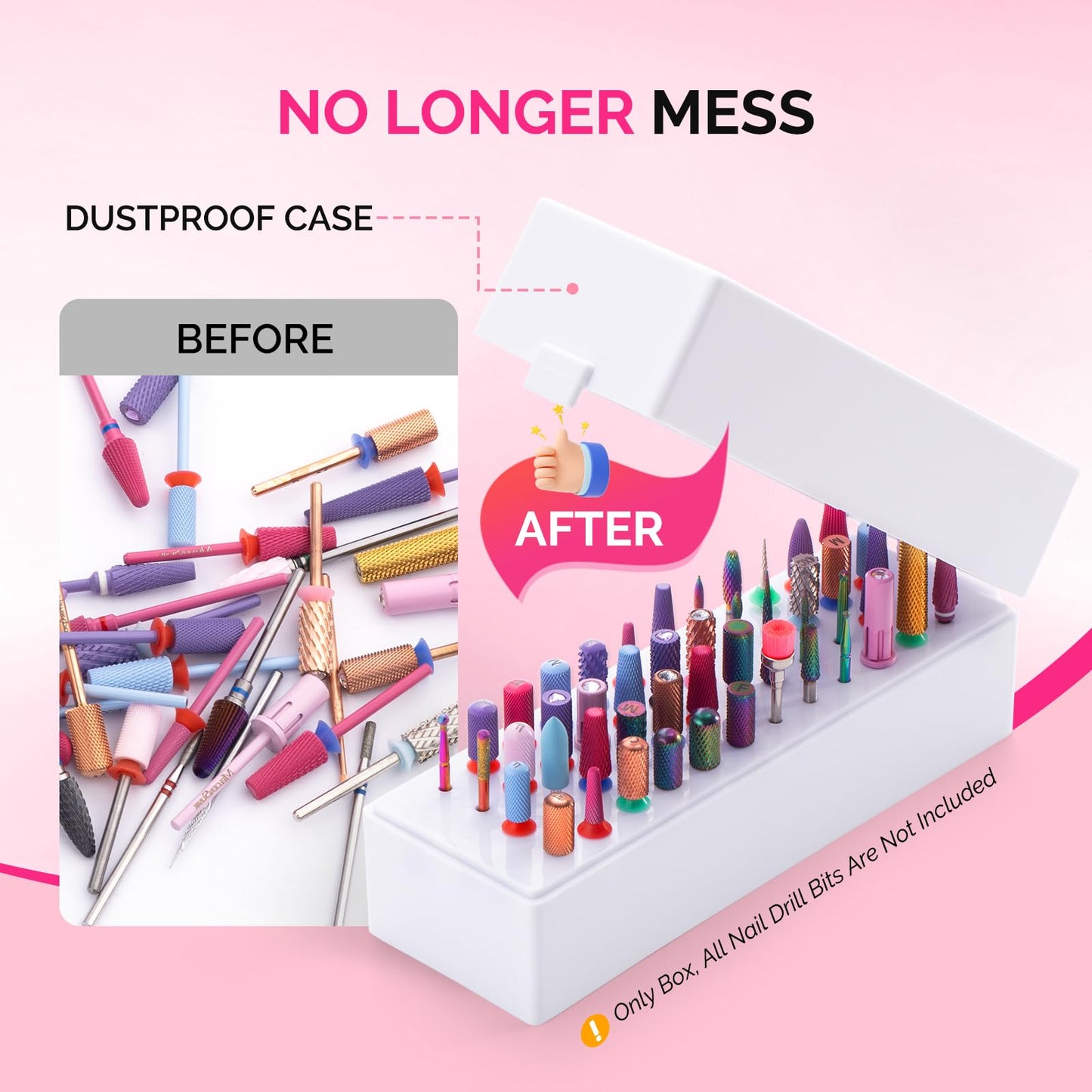 MelodySusie Nail Drill Bits Holder, 48 Holes Case, Portable Dustproof Displayer Organizer Container, Nail Tech Professional Nail Art Tool, Travel Salon Home, Clear (Drill Bits Not Included)
