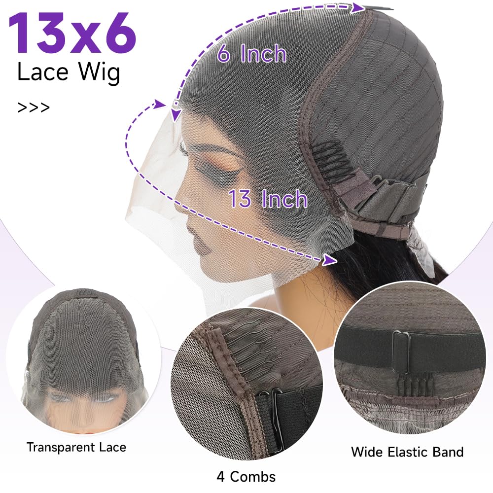 Leseater Lace Front Wigs Human Hair Pre Plucked Real Full Virgin Human Hair Wig HD Transparent Lace 200 Density Body Wave No Mixed With Synthetic Natural Black for Women Long 34 Inch