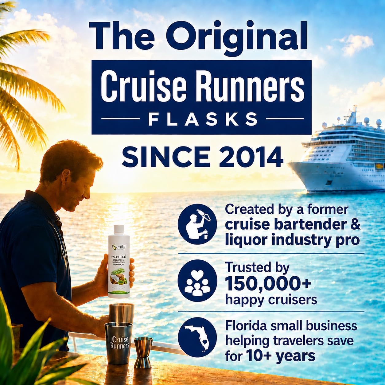 Cruise Runners 2x17.3oz Rum Runners for Cruise Liquor Smuggle Bottle Empty Shampoo Bottles Hidden Alcohol Container Flasks for Liquor Disguise Secret Plastic Flask Discreet
