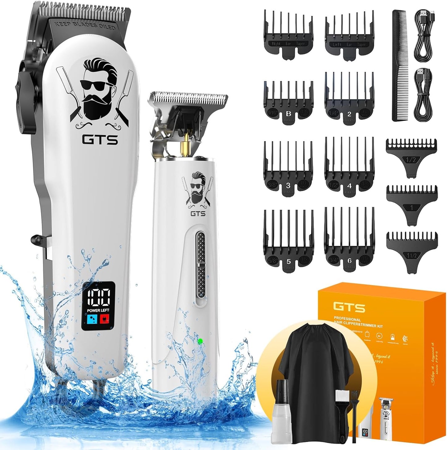 GTSPro Hair Clippers for Men - Electric Trimmer Set with Box | Professional Barber Clippers in White