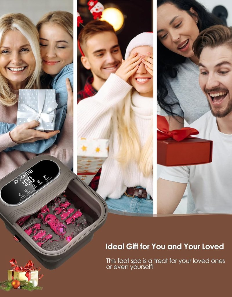 Collapsible Foot Spa - Heated Bubble Bath Massager with XL Touch Screen & Massage Rollers | Grey