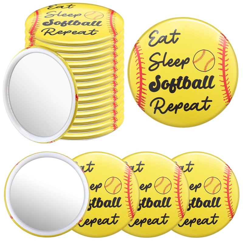 Softball Gifts for Team | 18 Pcs Compact Round Makeup Mirror - 2.76 Inch Portable Sport Pocket Mirror for Players